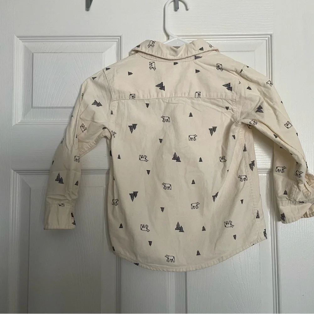 NWT Carter’s Corduroy Kids Cream Shirt with Bear and Trees Print size 2T or 5T